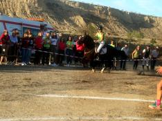Seis atletas, cuatro hombres y dos mujeres, han competido por relevos contra dos caballos en las fiestas de Lanaja.