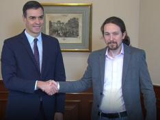Firma del preacuerdo de Gobierno entre Sánchez e Iglesias.
