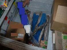 Imágenes de varias cajas con pescado congelado que han sido incautadas por los agentes.