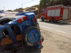 Intervención de los bomberos de La Litera en un accidente de tráfico.