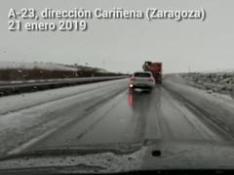 La nieve afecta a las carreteras de la comarca Campo de Cariñena