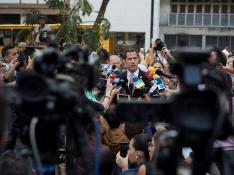 Juan Guaidó en una comparecencia de este miércoles tras su regreso a Caracas