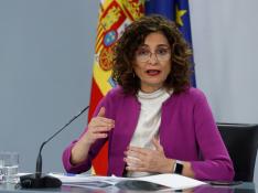 Rueda de prensa de la ministra Portavoz, María Jesús Montero después del Consejo de Ministros.