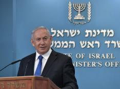 El primer ministro de Israel, Benjamin Netanyahu, el jueves durante una conferencia tras el acuerdo alcanzado con Emiratos Árabes Unidos.