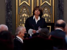 La fiscal general del Estado, Dolores Delgado, interviene durante la inauguración del Año Judicial, este lunes en el Tribunal Supremo en Madrid.