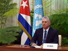 El presidente de Cuba, Miguel Díaz-Canel, el martes durante su intervención virtual en la Asamblea General de Naciones Unidas.