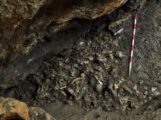 Restos hallados in situ en la cueva Els Trocs.