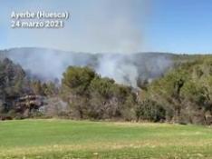 Un incendio afecta a casi cinco hectáreas de pinar en el monte de Ayerbe