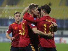 Partido de la selección española sub-21 contra la República Checa: Dani Gómez gol y alegría de sus compañeros