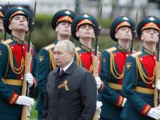Russian President Vladimir Putin takes part in a commemoration ceremony on Victory Day in Moscow