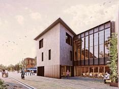 Aspecto que tendrá el edificio, con la nueva ubicación y diseño de la biblioteca municipal de Grañén.