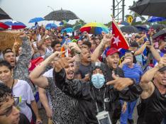 Cuban-Americans attend a demonstration to support the protesters in Cuba