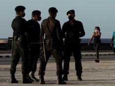 Special forces patrol the seafront Malecon in Havana