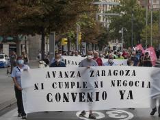 Manifestación de conductores de autobús urbano en Zaragoza.