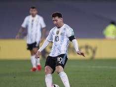 Messi, en el partido ante Bolivia, en el que marcó todos los goles del 0-3.
