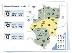 Mapa del tiempo en Aragón del día 27 de octubre de 2021