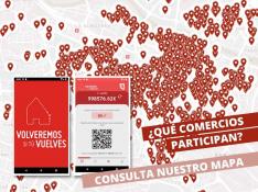 Mapa con los comercios que participan en 'Volveremos' de Zaragoza. gsc