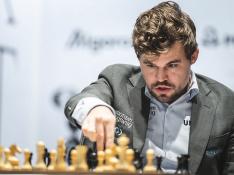 El  noruego Magnus Carlsen en la final del Mundial de ajedrez.