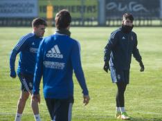 Chavarría, Eguaras y Borja Sainz, en un entrenamiento reciente en la Ciudad Deportiva.