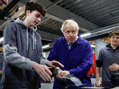 British Prime Minister Boris Johnson visits the technology centre at Hopwood Hall College, in Middleton