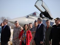 La ministra de Defensa, Margarita Robles, durante su visita de este lunes al destacamento español en Bulgaria.
