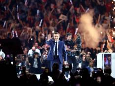 El presidente francés, Emmanuel Macron, durante su mitin en París.