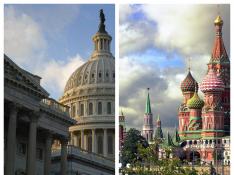 Combo de imágenes de Washington y Moscú