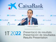 El consejero delegado de la entidad, Gonzalo Gortázar, en la presentación de los resultados de Caixa Bank
