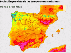 Evolución prevista de las temperaturas máximas en España.