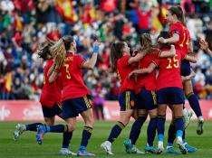 La selección española femenina de fútbol, en un partido internacional