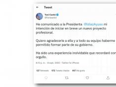 Toni Cantó cesa como director de la Oficina del Español del Gobierno de Ayuso
