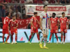 Lewandowski durante la celebración de uno de los goles de Bayern