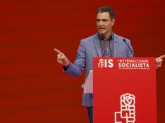 El presidente de Gobierno y secretario general del PSOE, Pedro Sánchez, durante su participación este domingo en la clausura del XXVI Congreso de la Internacional Socialista