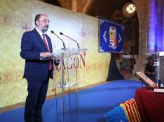 El presidente Lambán, en el acto de entrega de la medalla del Justicia al pueblo aragonés.