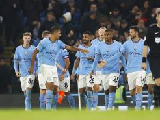 El Manchester City celebra la victoria durante la Copa de la Liga inglesa