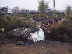 Lugar donde cayó el avión en la ciudad de Pokhara