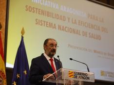 fotografo: Jose Miguel Marco [[[PREVISIONES HA]]] tema: Lambán presenta la Iniciativa Aragonesa para la Sostenibilidad y la Eficiencia del Sistema Nacional de Salud
