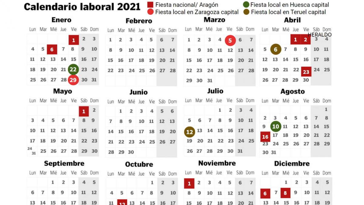 Festivo En Zaragoza 2023 Calendario laboral de 2021 en Zaragoza, Huesca y Teruel: todos los festivos  del año