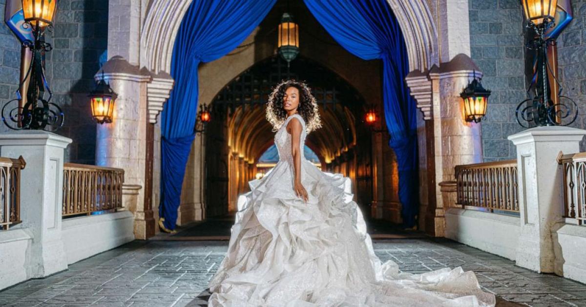 Un lujoso vestido de novia con más de  perlas y  cristales en  honor a Disney World
