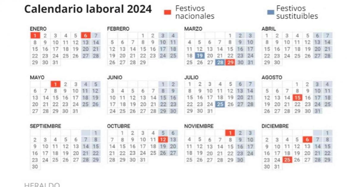 Calendario laboral 2024 en España festivos, puentes y fines de semana