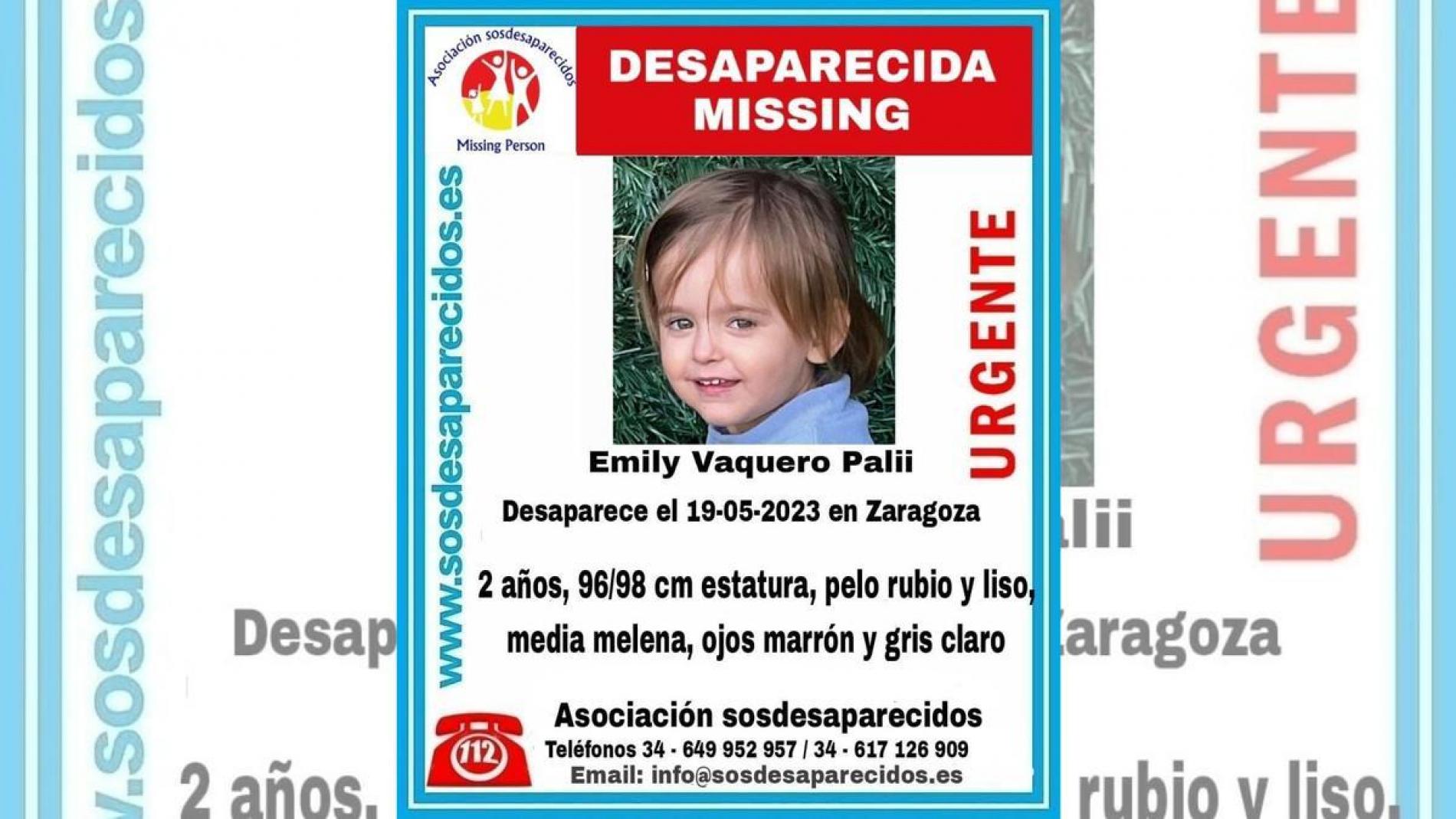 Emily Vaquero, niña de 2 años desaparecida en Zaragoza