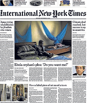 La noticia sobre el eccehomo de Borja apareció en la portada del 'International New York Times'