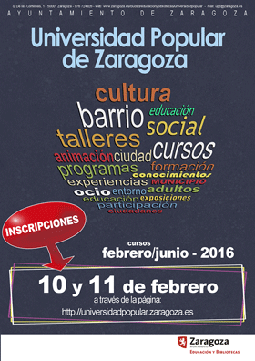 Cartel de los cursos de la Universidad Popular de Zaragoza.