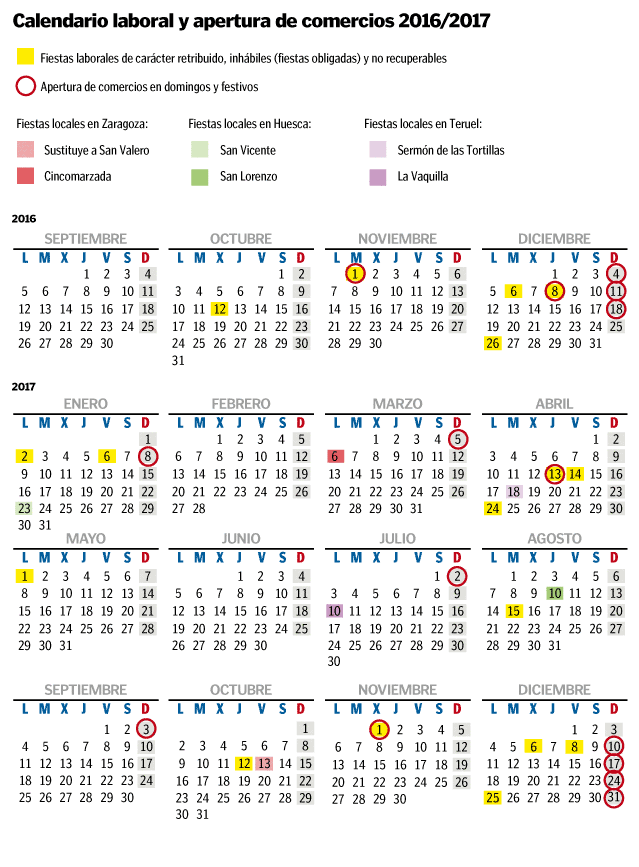 Calendario laboral en Aragón 2016 / 2017