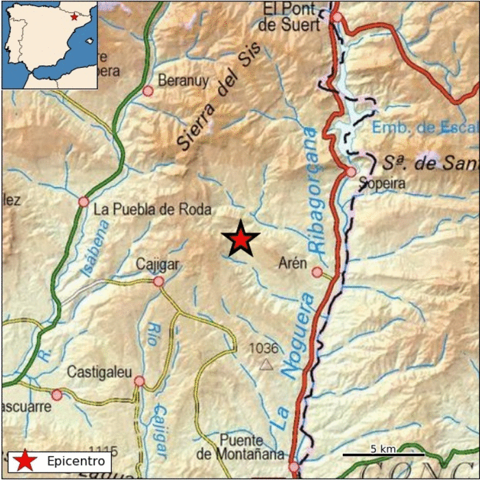Mapa localizador del terremoto ocurrido esta madrugada.