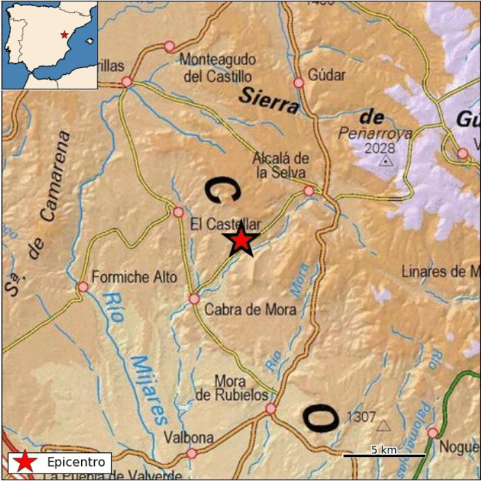 Mapa que localiza el terremoto de El Castellar.