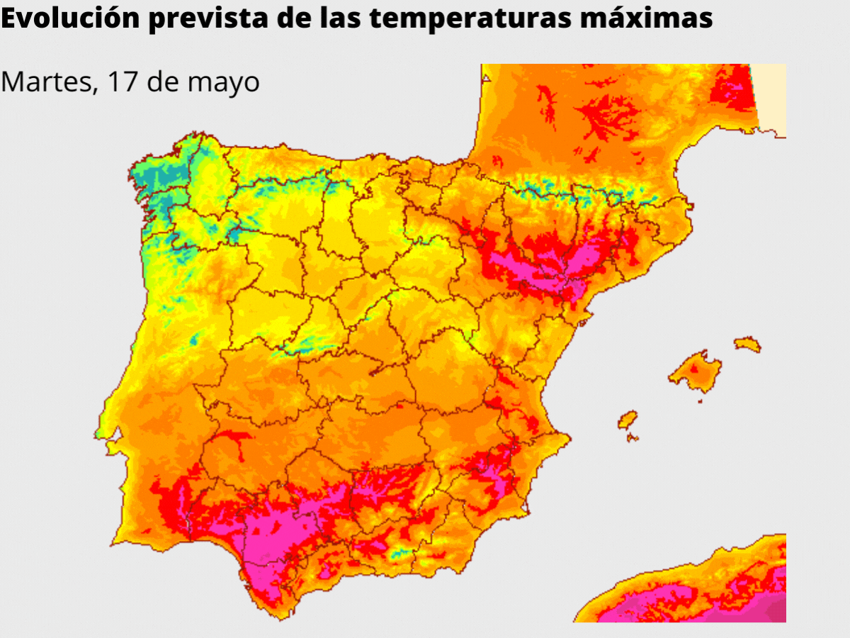 Así evolucionarán las temperaturas máximas en España.
