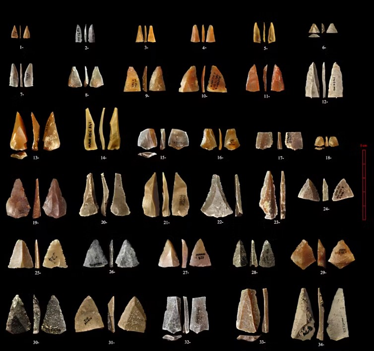 Neronian-type points located in the Grotte Mandrin (France), which have no resemblance to earlier and later Neanderthal tools.