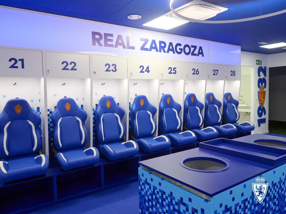 Real Zaragoza's dressing room at the Ibercaja Stadium.